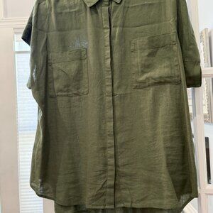 Caslon - Short Sleeve Button Up Shirt - Olive Green